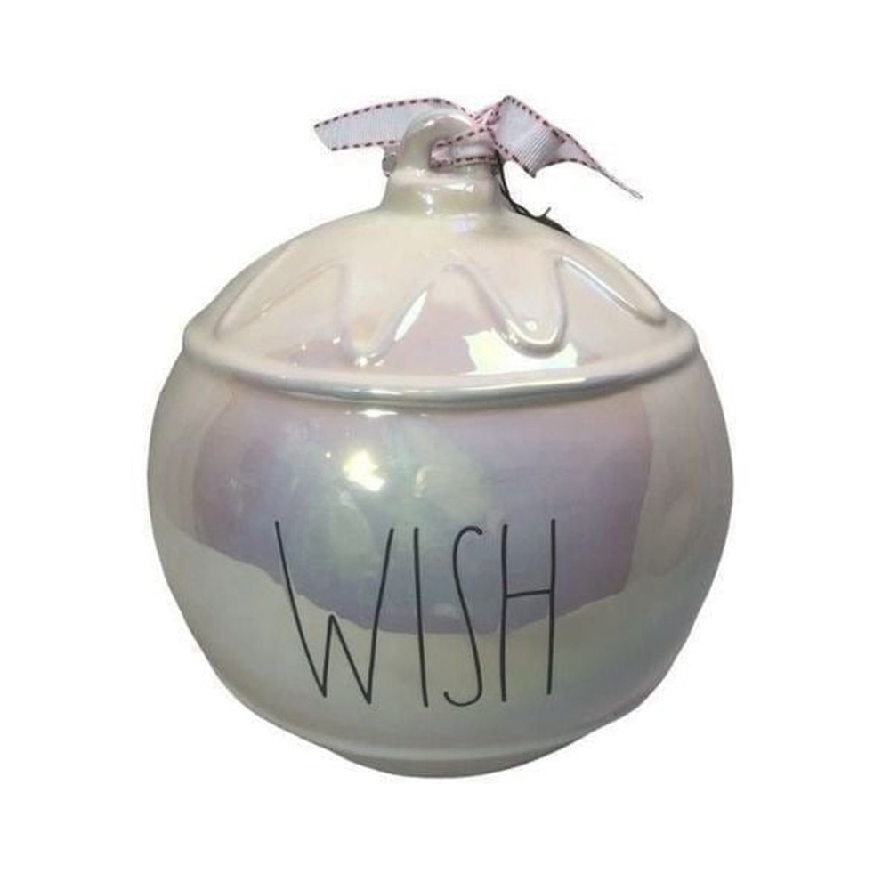 Rae Dunn Irridescent Large WISH Ceramic Ornament 10 x 10